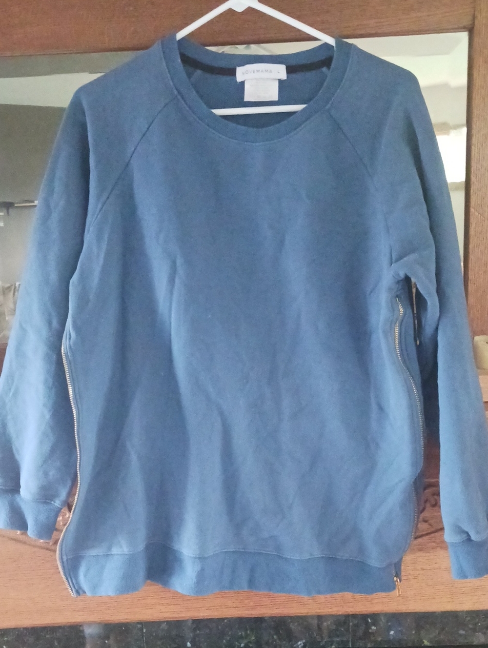 Movemama Cotton Blue Crewneck Nursing Sweater with Side Zips